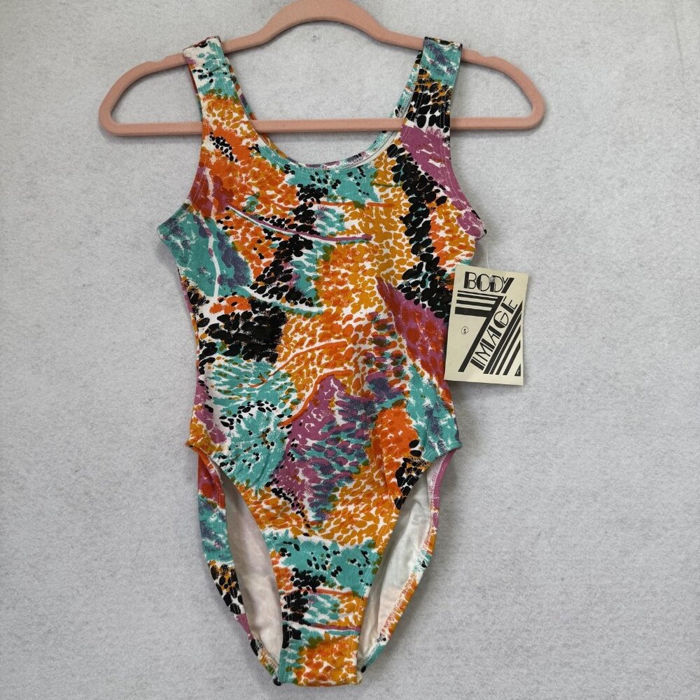 Vintage Body Image Leotard Womens Small High Cut Multicolor Made USA 90s